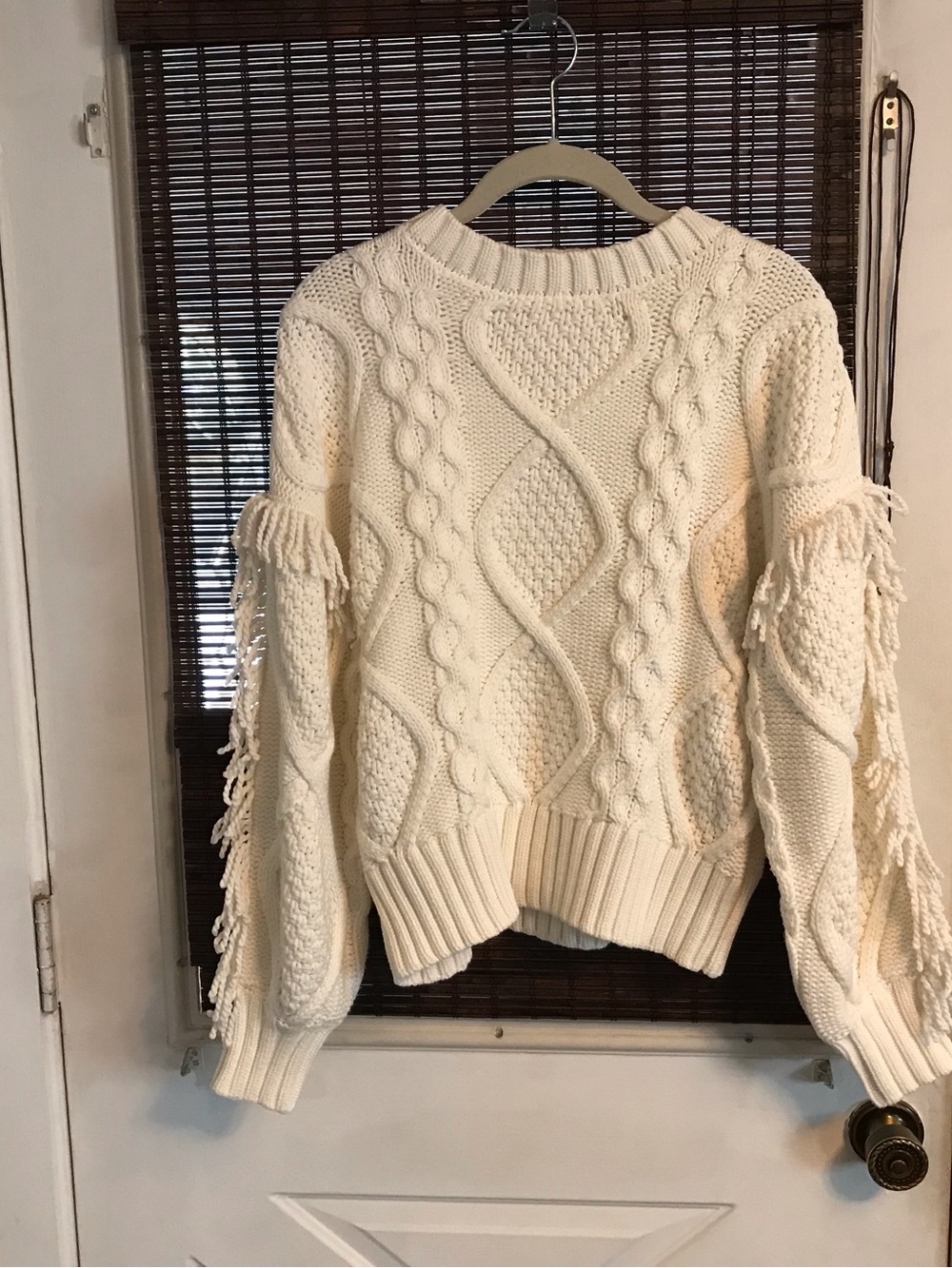 Line & Dot Jasper Fringe Sweater Crean Cable Knit CottageCore CabinCore NWT XS